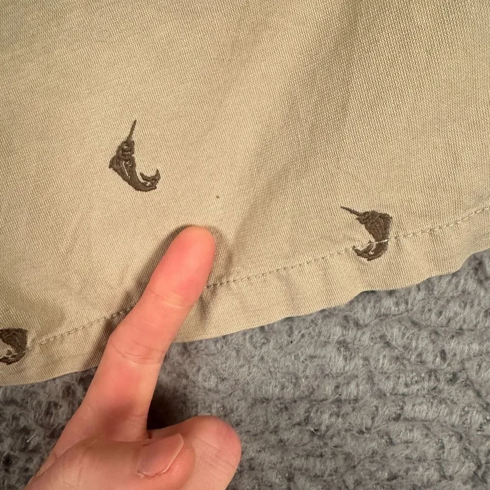 Reyn Spooner Shorts Men's 32 Beige Marlin Fish All Over Embroider 7